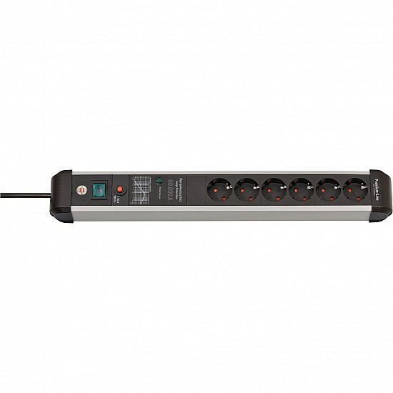 Premium-Protect-Line 6-socket power strip black aluminium 3 metres 60000A surge protection