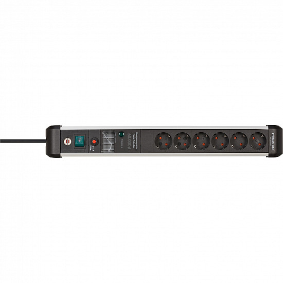 Premium-Protect-Line 6-socket power strip black aluminium 3 metres 60000A surge protection