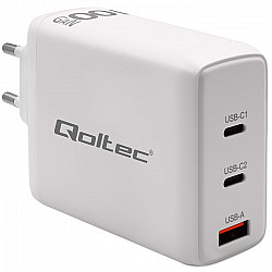 Qoltec 100W GaN Wall Charger 5-20V 1.5-5A 2 x USB-C PD 1 x USB QC 3.0 White