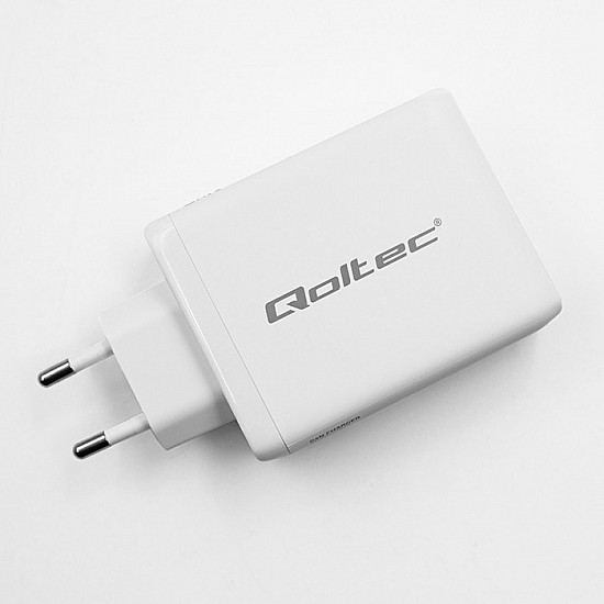 Qoltec 100W GaN Wall Charger 5-20V 1.5-5A 2 x USB-C PD 1 x USB QC 3.0 White