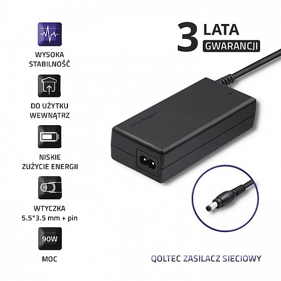 Zasilacz Qoltec 50089.90W do notebooka Samsung (19 V; 4 74 A; 90W; 5.5 mm x 3.5 mm)