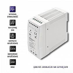Qoltec Din Rail Power Supply 40W 24V 1.67A White Slim