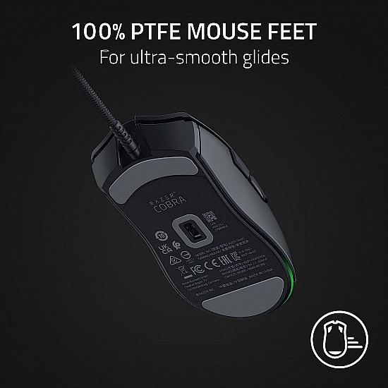 Razer Cobra Gaming Mouse, Optical Mouse Switches Gen-3, 90 million Clicks, 58g Lightweight Design, Razer Chroma™ Lighting with Gradient Underglow, 8500 DPI Optical Sensor, Razer™ Speedflex Cable, 100% PTFE Feet