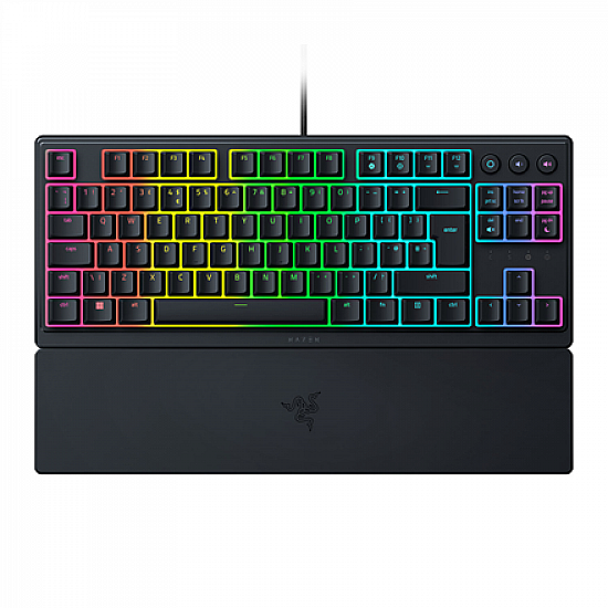 Razer Ornata V3 Tenkeyless, Low Profile Gaming Keyboard, US Layout, 8 Razer Chroma™ RGB Lighting Zones, Dedicated Media Keys, UV-coated ABS Keycaps, 1000 Hz Ultrapolling, Durable spill-resistant design, Braided fiber cable