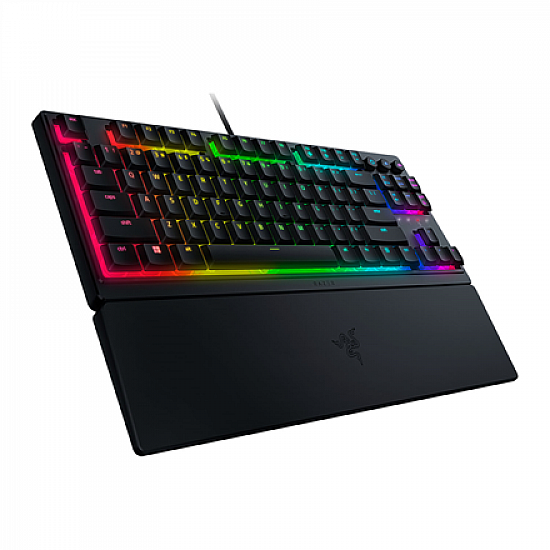 Razer Ornata V3 Tenkeyless, Low Profile Gaming Keyboard, US Layout, 8 Razer Chroma™ RGB Lighting Zones, Dedicated Media Keys, UV-coated ABS Keycaps, 1000 Hz Ultrapolling, Durable spill-resistant design, Braided fiber cable