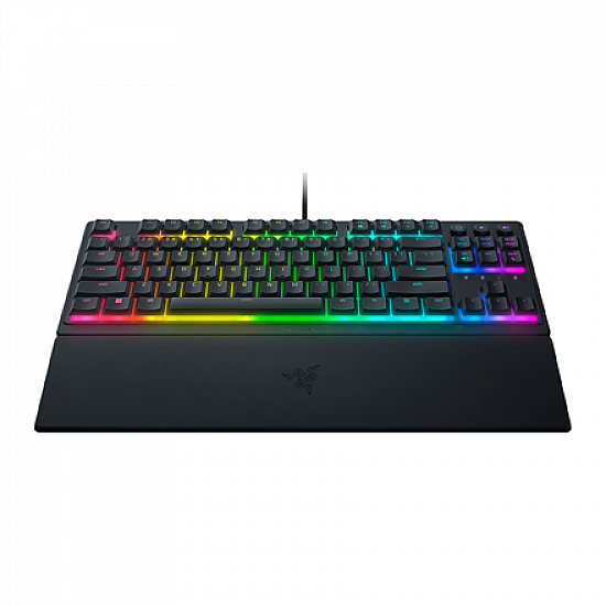 Razer Ornata V3 Tenkeyless, Low Profile Gaming Keyboard, US Layout, 8 Razer Chroma™ RGB Lighting Zones, Dedicated Media Keys, UV-coated ABS Keycaps, 1000 Hz Ultrapolling, Durable spill-resistant design, Braided fiber cable