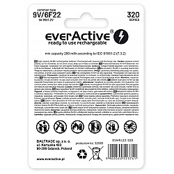 Rechargeable batteries everActive Ni-MH 6F22 9V 320 mAh Professional Line
