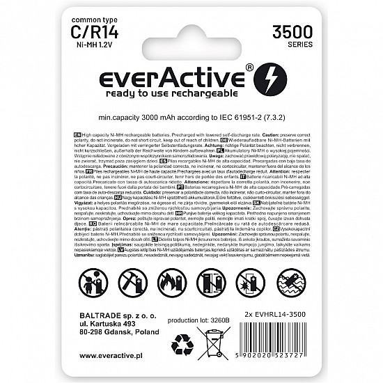 Rechargeable Batteries everActive R14/C Ni-MH 3500 mAh ready to use