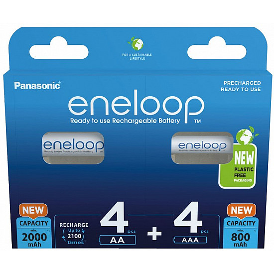 Rechargeable batteries PANASONIC ENELOOP 4x AA 2000 mAh + 4x AAA 800 mAh 8 szt (BK-3MCDE+4MCDE/8CP)