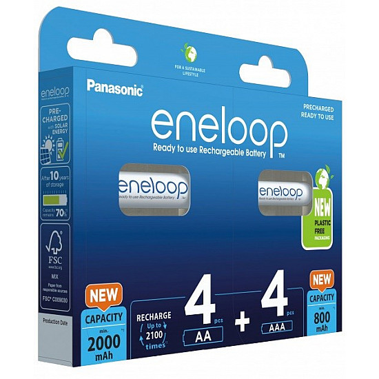 Rechargeable batteries PANASONIC ENELOOP 4x AA 2000 mAh + 4x AAA 800 mAh 8 szt (BK-3MCDE+4MCDE/8CP)
