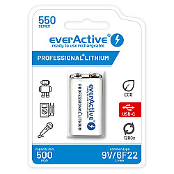 Rechargeable battery everActive 6F22/9V Li-ion 550 mAh with USB TYPE C