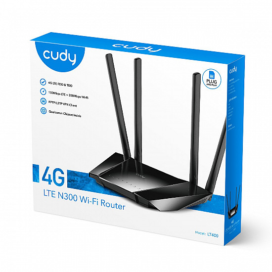 CUDY Maršrutizatorius PRIEIGOS TAŠKAS 4G LTE +ROUTER CUDY-LT400 2.4 GHz, 5 GHz, 300 Mbps