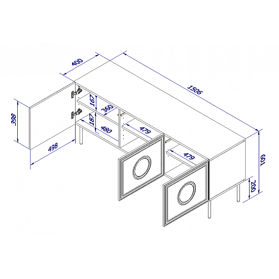 RTV cabinet PALAZZO 150x42x60 black + oak craft