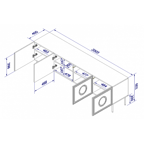 RTV cabinet PALAZZO 200x42x60 black + oak craft