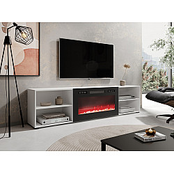 RTV cabinet POLO 200x33x50.5 white + fireplace black