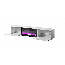 RTV cabinet SLIDE 200K with electric fireplace 200x40x37 cm all in gloss white