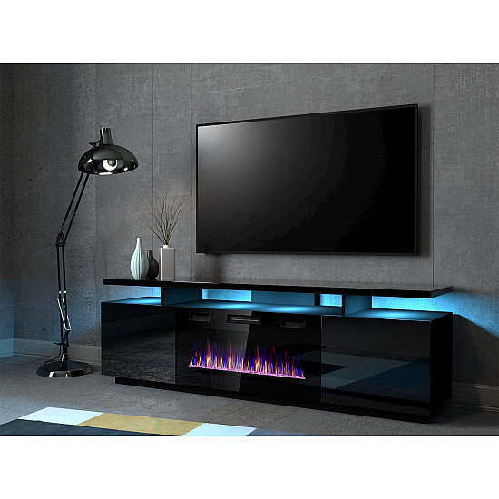 RTV EVA cabinet with electric fireplace 180x40x52 cm black/gloss black