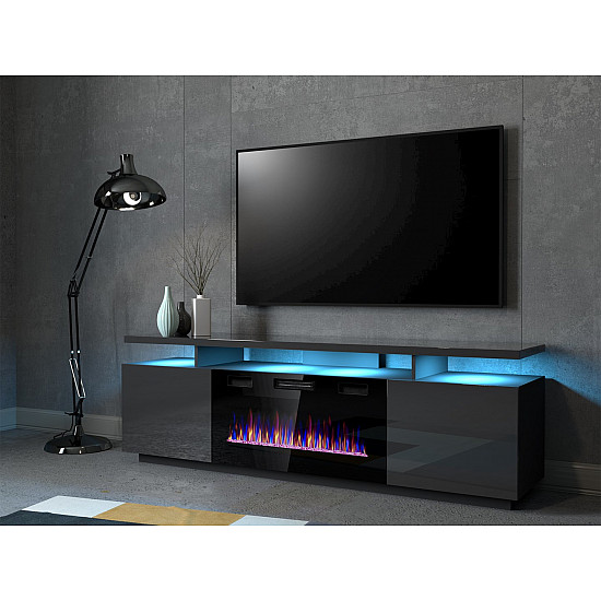 RTV EVA cabinet with electric fireplace 180x40x52 cm graphite/glossy graphite