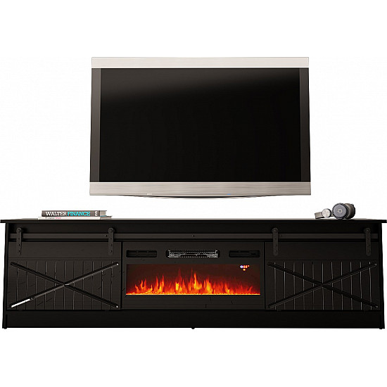 RTV GRANERO + fireplace cabinet 200x56.7x35 black/black gloss