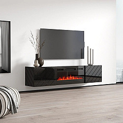 RTV LUXE cabinet 182.6x34.5x37.5 black/black gloss + black fireplace