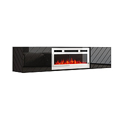 RTV LUXE cabinet 182.6x34.5x37.5 black/black gloss + white fireplace