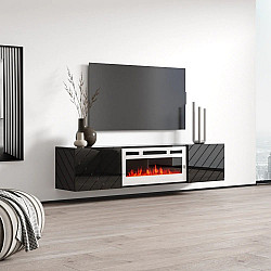 RTV LUXE cabinet 182.6x34.5x37.5 black/black gloss + white fireplace