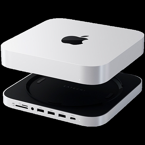 Satechi Stand & Hub do Mac Mini/Studio 1x USB-C 3.2 1x USB-A 3.2 2x USB-A 3.0 3,5mm jack port micro/SD NVMe/M.2 SATA SSD