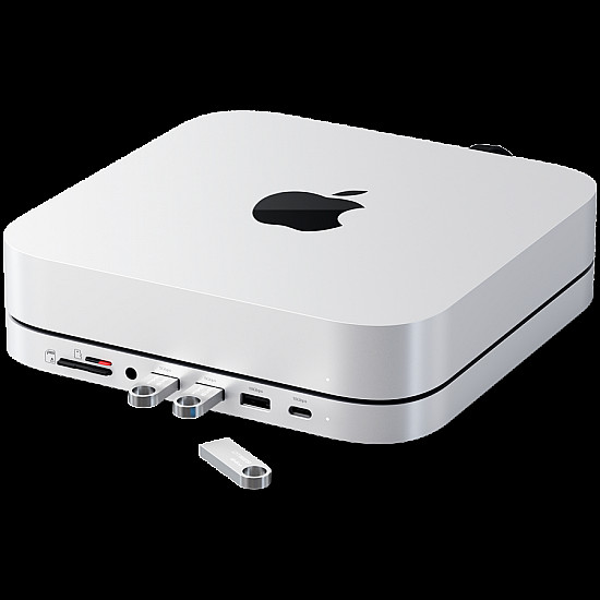 Satechi Stand & Hub do Mac Mini/Studio 1x USB-C 3.2 1x USB-A 3.2 2x USB-A 3.0 3,5mm jack port micro/SD NVMe/M.2 SATA SSD