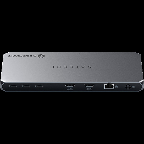 Satechi Thunderbolt 4 3.5mm audio czytnik kart 2x USB-A 3.2 2x HDMI 2.0 DisplayLink 1x Ethernet 3x TB4 downstream DC/21V - zasilacz 180W 96W TB4 passthrough