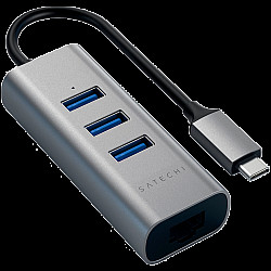 SATECHI Type-C 2-in-1 USB 3.0 Aluminum 3 Port Hub and Ethernet Port Space Gray