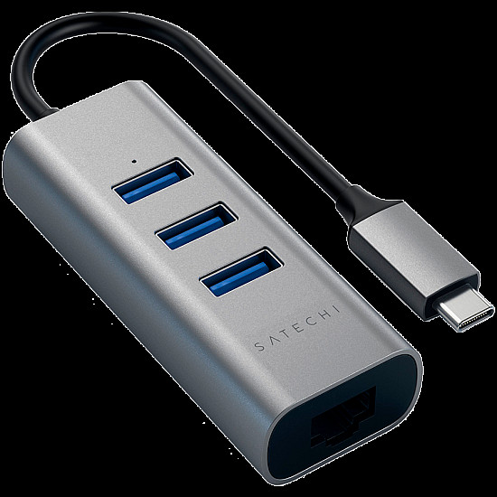 SATECHI Type-C 2-in-1 USB 3.0 Aluminum 3 Port Hub and Ethernet Port Space Gray