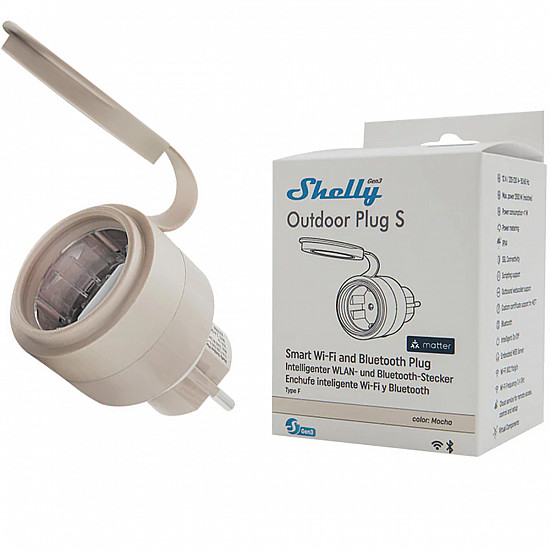 Inteligentne gniazdko zewnętrzne Shelly Plug S MTR Gen3 IP44 12A