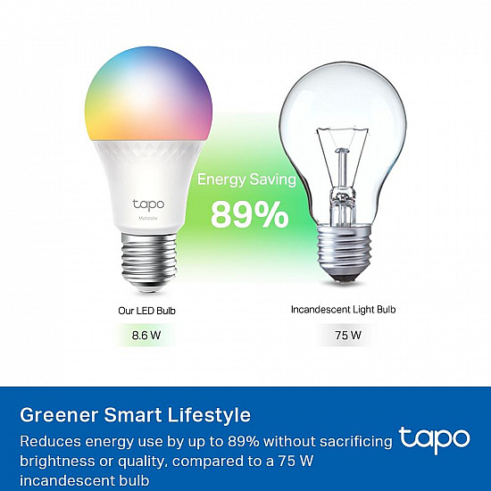 Smart Light Bulb TP-LINK Power consumption 8.6 Watts Luminous flux 1055 Lumen 6500 K 240V Beam angle 220 degrees TAPOL535E