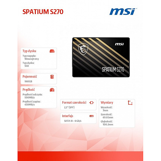 MSI S78 440P130 P83 SSD su 960GB, SATA, 3D NAND 2025