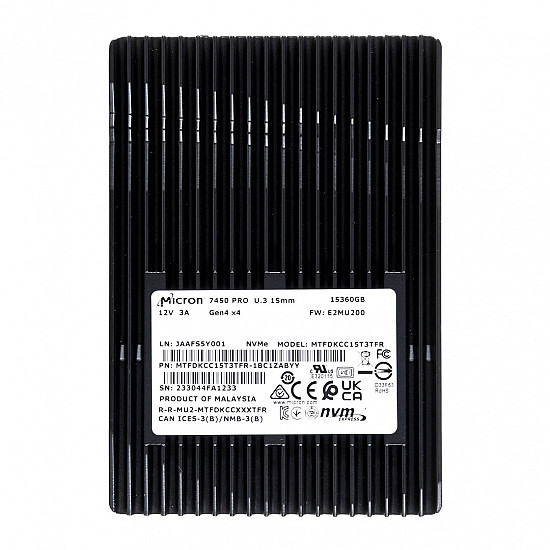 SSD MICRON SSD series 7450 PRO 15.36TB PCIE NVMe NAND flash technology TLC Write speed 5600 MBytes/sec Read speed 6800 MBytes/sec Form Factor U.3 TBW 14000 TB MTFDKCC15T3TFR-1BC1ZABYYR