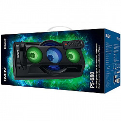 SVEN PS-680 2x32.5W; LED display; TWS; FM radio; AUX; USB/SD-card support;Lighting; Microphone input (karaoke); Remote Control; Built-in equalizer