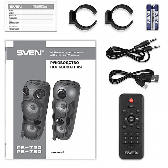 Speaker SVEN PS-720, black (80W, TWS, Bluetooth, FM, USB, microSD, LED-display, 4400mA*h)