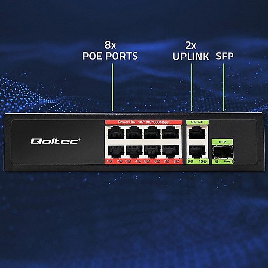 SWITCH 8x RJ45 PoE 2x RJ45 Uplink 1x SFP