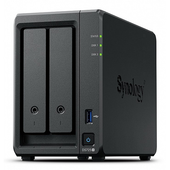 Synology DiskStation DS725+ NAS & lagringsserver Ryzen Embedded R1600 4 GB DDR4 0 TB Sort