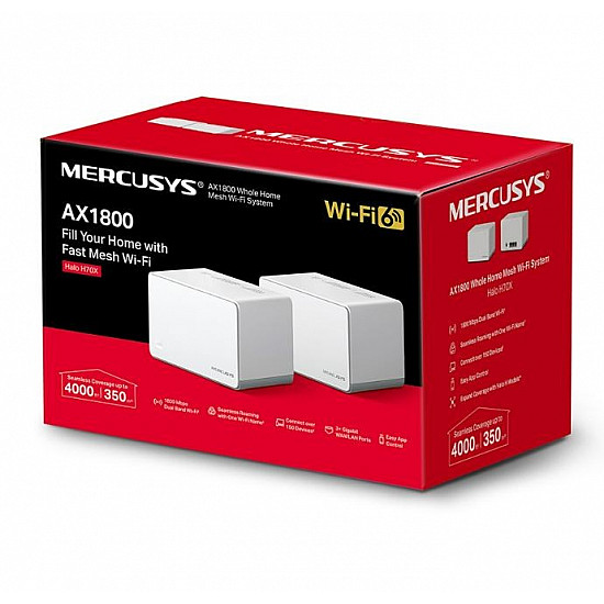 AX1800 Whole Home Mesh Wi-Fi 6 System Halo H70X (2-Pack) 802.11ax 574+1201 Mbit/s 10/100/1000 Mbit/s Ethernet LAN (RJ-45) ports 3 Mesh Support Yes MU-MiMO Yes No mobile broadband Antenna type Internal