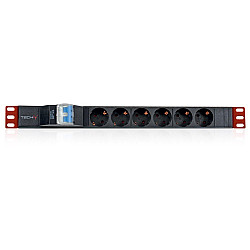 Techly 100471 Listwa zasilająca PDU Rack 19 1U, 6x Schuko, 250V/16A kabel 3m