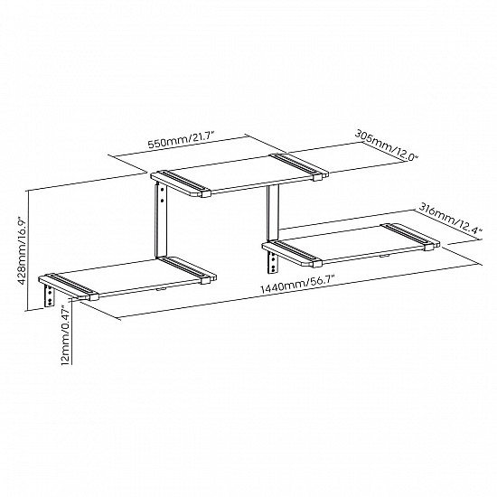 Three-tier modular shelves Maclean, 30kg max, MC-974