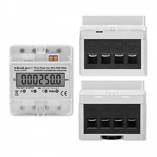 Three-phase electronic meter energy consumption meter on DIN rail 400V LCD 4P