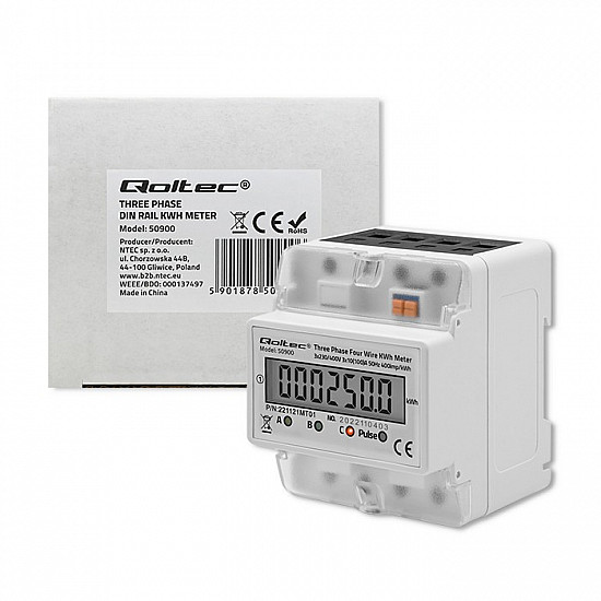 Three-phase electronic meter energy consumption meter on DIN rail 400V LCD 4P