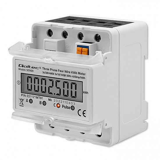 Three-phase electronic meter energy consumption meter on DIN rail 400V LCD 4P