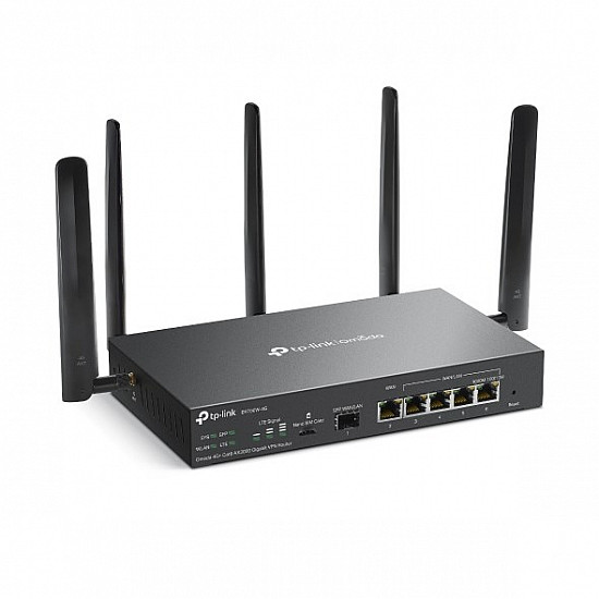 TP-LINK Omada ER706W-4G, Wi-Fi 6 (802.11ax), Dual-Band (2,4 GHz/5 GHz), Ethernet/LAN, 4G, Schwarz, Desktop-/Pol-Router