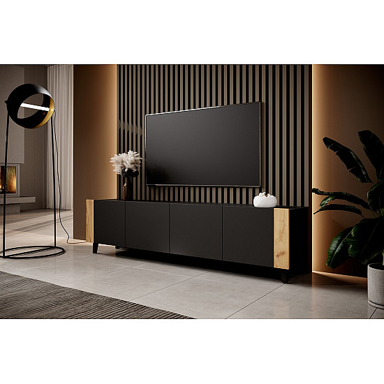 TV cabinet FARO 200x42x52 black matt + oak craft