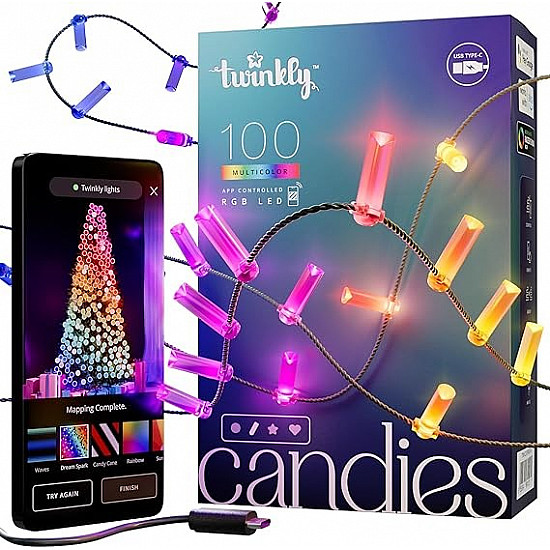 Twinkly Candies Inch 100 Lamps in the shape of lid RGB LEDs, green wire, USB-C