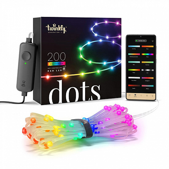 Twinkly Dots Smart LED Lights 200 RGB (Multicolor), 10m, Transparent RGB – 16M+ colors