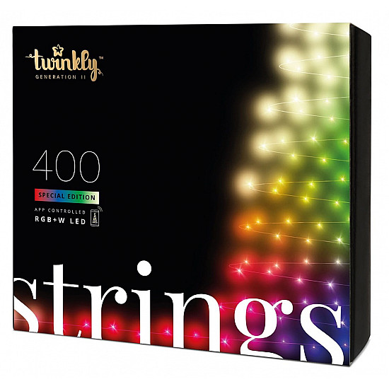 Twinkly Strings Smart LED Lights 400 RGBW (Multicolor + White), 32m, Black wire RGBW – 16M+ colors + Warm white